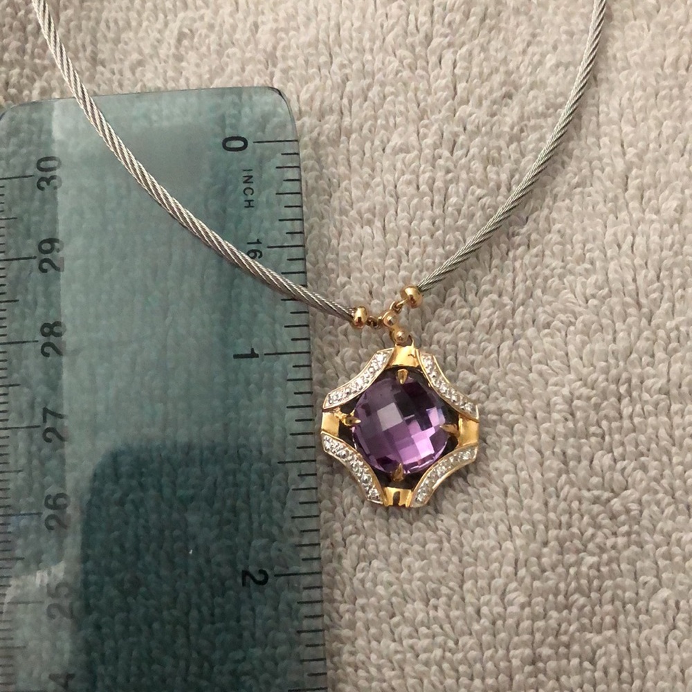 Charriol amethyst w/ Diamond and 14k accents with stainless steel